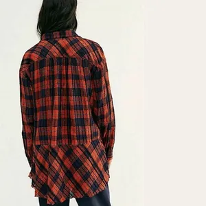 Free People Red & Blue Plaid Tunic Oversized Wool Blend Top(Size Small) thumbnail 2