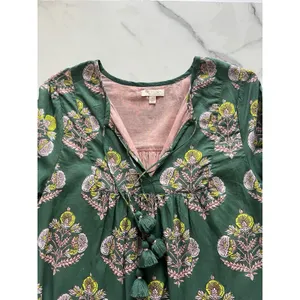 Pink Chicken Indira mini Dress Hunter Green Flower Sz Small boho peasant prairie thumbnail 7