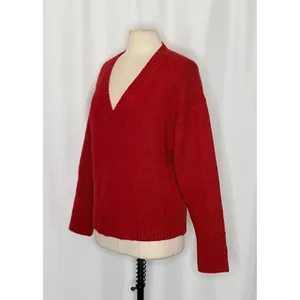 J. CREW Relaxed V Neck Pullover Sweater‎ Solid Red Merino Wool Alpaca Medium thumbnail 4