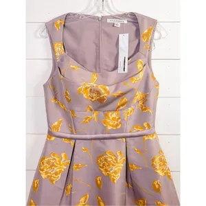 NWT Kay Unger Women's Floral Jacquard Sleeveless Midi Dress Lilac Gold Size 6 thumbnail 2