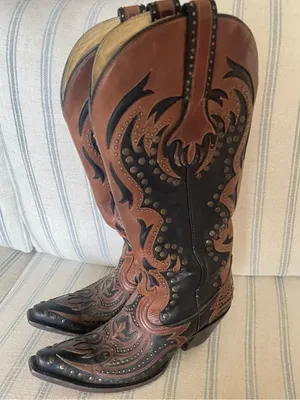 Corral Women's G1072 Black Cognac Studded Leather Tall Western Boots 7.5 M thumbnail 2