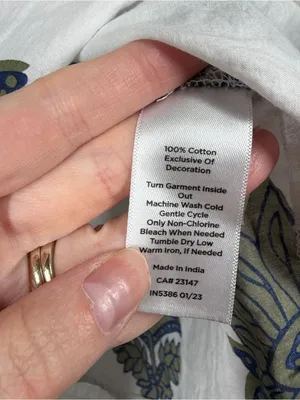 Talbots White Blue Green Floral Eyelet Cotton V Neck Top thumbnail 5