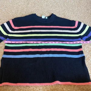 Gap Womens Navy Multi Color Striped Cotton Crewneck Knit Sweater Side Slit Small thumbnail 7