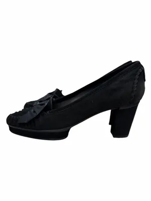 Stuart Weitzman Black Suede Bow Loafer Pumps thumbnail 3