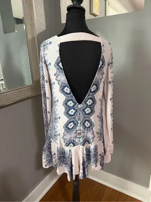 Free People Smooth Talker Paisley Boho Cottagecore Open Back tunic dress XS thumbnail 5