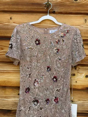 NWT MAC DUGGAL 10102 Beige Floral Embellished Short Sleeve Midi Dress Size 4 thumbnail 11
