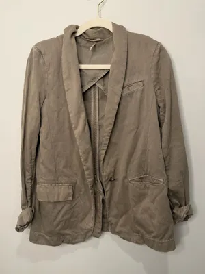 Free People Taupe Khaki Blazer Jacket Cotton Herringbone XS OB464299 thumbnail 1