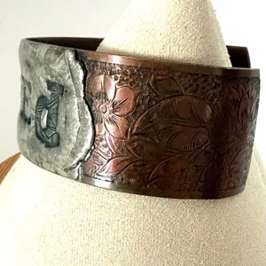 Vintage Handmade Copper BLESSED Mixed Metal Wide Cuff Bracelet thumbnail 4