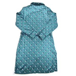 Boden Teal Green Crescent Moon Polka Dot Shirt Dress US 8R Navy Piping Belted thumbnail 5