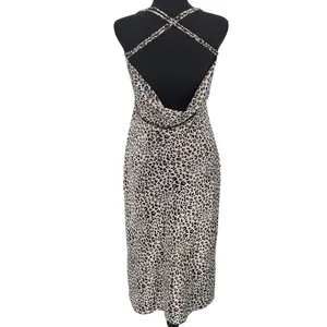 Everly Leopard Print‎ Slip Midi Dress Womens Size L Cowl Back V-Neck Date Night thumbnail 3