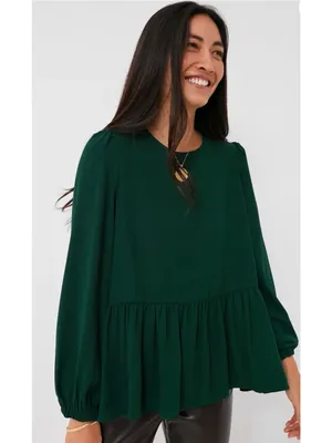Pomander Place Tuckernuck NEW!! Carlota Peplum Blouse Hunter Green XS thumbnail 11