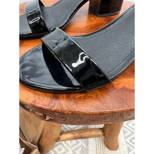 STEVE MADDEN Irene Sandals Size 5.5M Black Patent Leather Block Heel Classic thumbnail 3