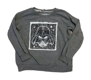 Star Wars Women's Large Gray‎ Crew Neck Sweatshirt Reversible Sequin Darth Vader thumbnail 1