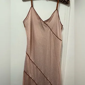 NWT $129 DKNY Dress Satin Mini Grid Print Adjustable Straps V Neck Women Medium thumbnail 5
