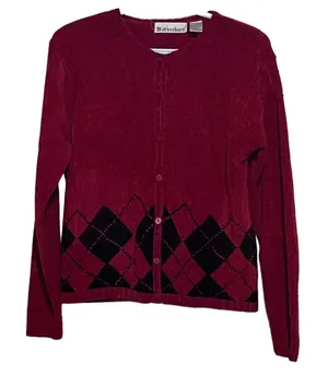 Dress Barn‎ Women's Soft Button Front Cardigan and Vest Red Black Size M thumbnail 1