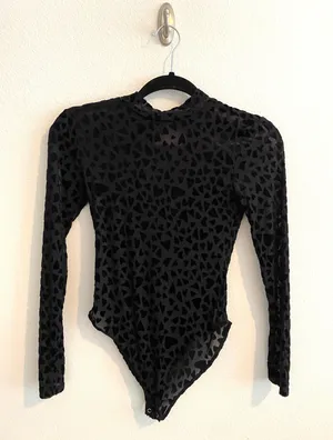 Black High Neck Velvet Bodysuit thumbnail 1