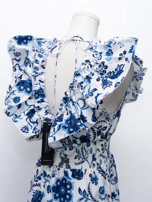Adrianna Papell -‎ Toile Inspired Floral Cotton Ruffle Midi Dress thumbnail 12