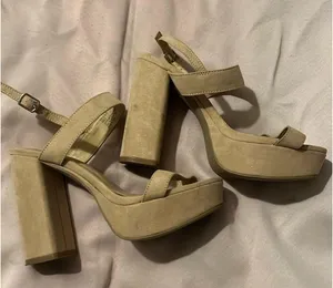 Nude Lulus Ankle Suede Strap Heels 4.5” thumbnail 1