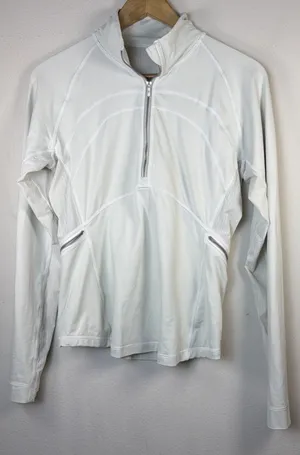 Lululemon women's 10 Run Dash Pullover Quarter Zip White Mesh Pockets athletic thumbnail 1