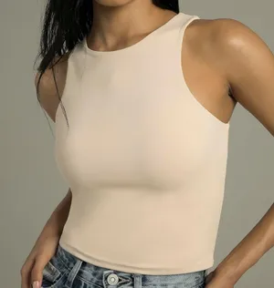 NWT Colorfulkoala Ivory High Neck Contour Tank Top Crop Double Lined - Medium thumbnail 1