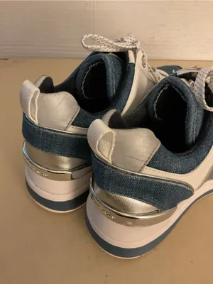 Michael Kors women denim and White leather platform Georgie trainer sneakers 7 thumbnail 4