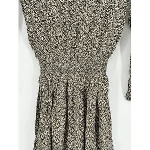 Faherty Dress Brown Montara Leaf Batik Long Sleeve Mini Smocked Swing Flowy XXS thumbnail 3
