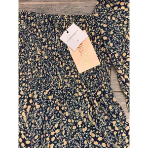 Missguided‎ Milkmaid Shirred Bust Mini Floral Dress Yellow Navy SZ 2 Cottagecore thumbnail 7