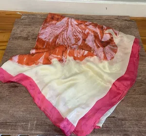 Floral Square Silk Feel Scarf Pink thumbnail 1