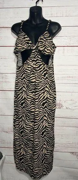 New Zebra Print Cut Out Maxi Dress Women's XL thumbnail 1
