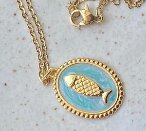 Handmade gold tone stainless steel fish necklace 🐟🌀 thumbnail 5