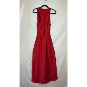 Zara Red Satin Maxi Dress XS Draped Neck Ruched Waist Sleeveless Evening Gown thumbnail 4