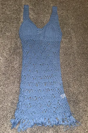 Surf Gypsy Blue Crochet Fringe Beach Cover-Up Dress thumbnail 1
