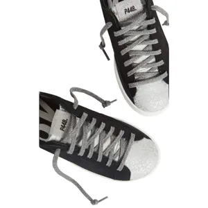 P448 John W sneakers 37 US 7 black silver metallic leopard print lace-up low top thumbnail 3