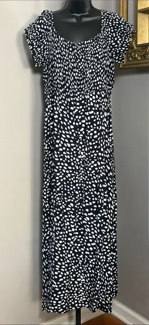 Loralette Size 18 20 Navy Blue and White Speckled Smock Maxi Dress thumbnail 1