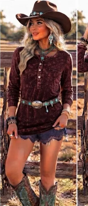 $48 NWOT Rustic POL Acid Wash Henley Tunic – Size Small thumbnail 1
