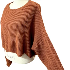 Urban Heritage L Cropped Knit Sweater‎ Rust Brown Balloon Sleeve Cozy Oversized thumbnail 1