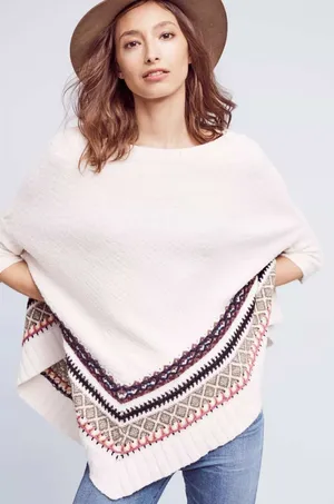 Anthropologie Sleeping on Snow Woodland Stroll Poncho Women ML Cream Good Boho thumbnail 1