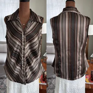 90s‎ Vintage Giorgio Fiorlini Collection Striped Satin Sleeveless Blouse Medium thumbnail 7