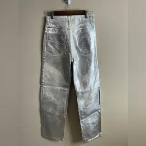 Zara silver metallic coated boyfriend fit straight leg jeans size 2 thumbnail 7