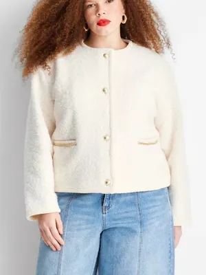Future Collective Womens Teddy Lady Chain Jacket Large White/Cream Gold thumbnail 1