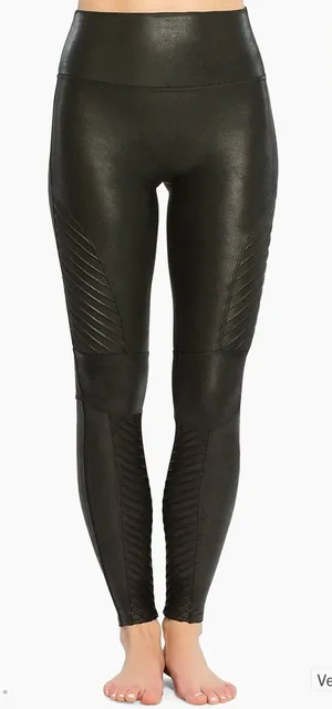Spanx Moto Faux Leather Black Leggings Pants, size M EUC! thumbnail 1