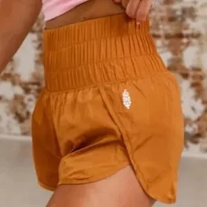 FP Movement Way Home Shorts Women S Orange Excellent High Rise Smocked Athletic thumbnail 1
