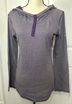 Columbia Striped Purple Henley Hoodie‎ Long Sleeve Pullover Sweatshirt Size Med thumbnail 1
