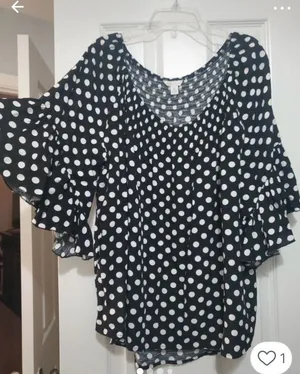 Cato Black and White Polka Dot Ruffle Sleeve Blouse thumbnail 1
