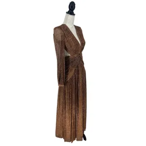 Gianni Bini Hazel‎ Metallic Chiffon Bronze Cutout Maxi Dress Size 2 NWT thumbnail 7