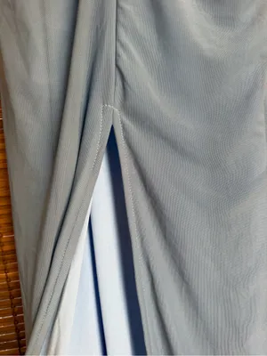 Lulus Amazing Presence Slate Blue Mesh Ruched Maxi Dress NWOT Small $79 thumbnail 13