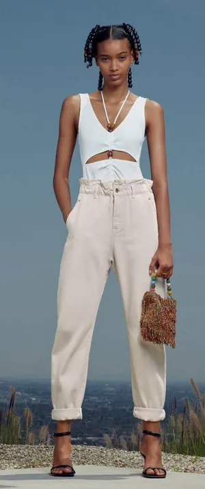 Zara NWT Z1975 Baggy High Waisted Paperbag Jeans Ecru Off White Size 30 thumbnail 1