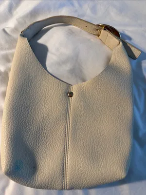 Anthropologie Cream Textured Shoulder Bag with Gold Accent thumbnail 1