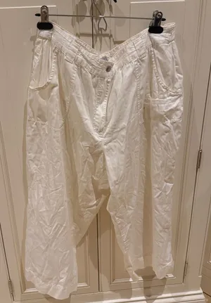 White Wide Leg Linen Blend Pants thumbnail 1