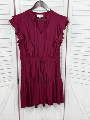 Pinch Isla Flutter Sleeve Tiered Mini Dress Burgundy Maroon Red Medium thumbnail 7